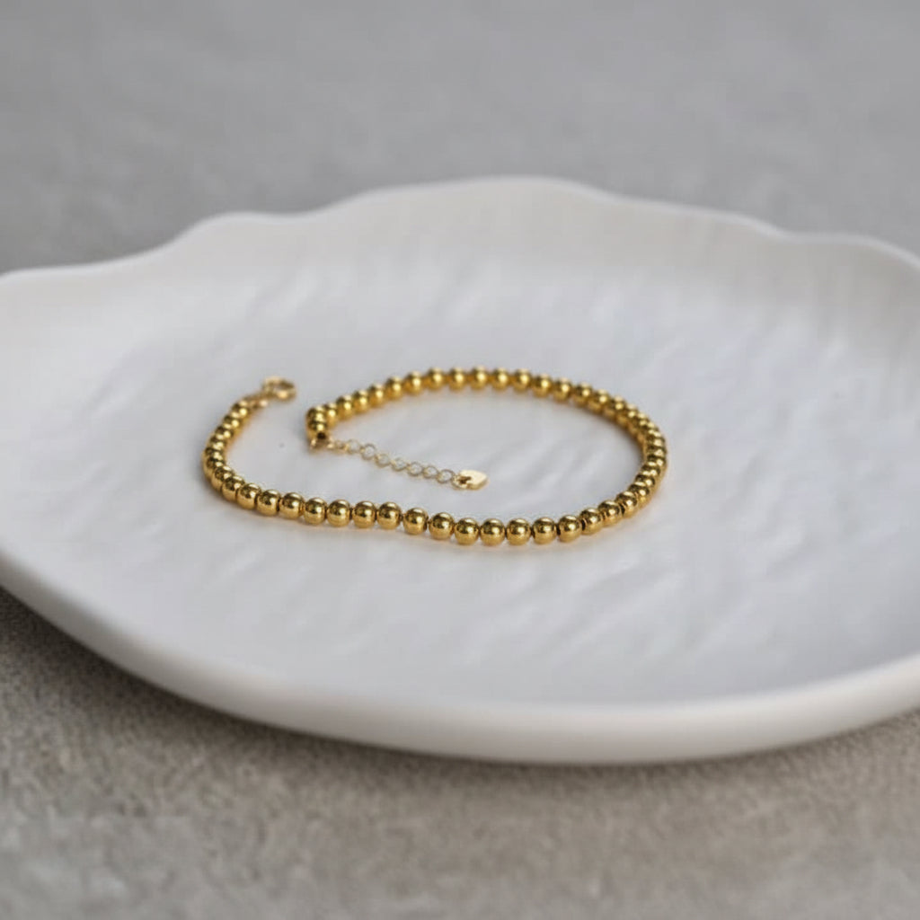 18K Solid Gold Ball Chain Bracelet – 7"