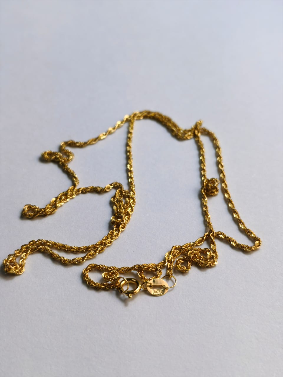 18K Solid  Gold Rope Chain Necklace Women Men AU750