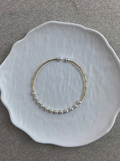 18K Solid Gold Akoya Pearl Bracelet – 3.5–4.5mm Pearls