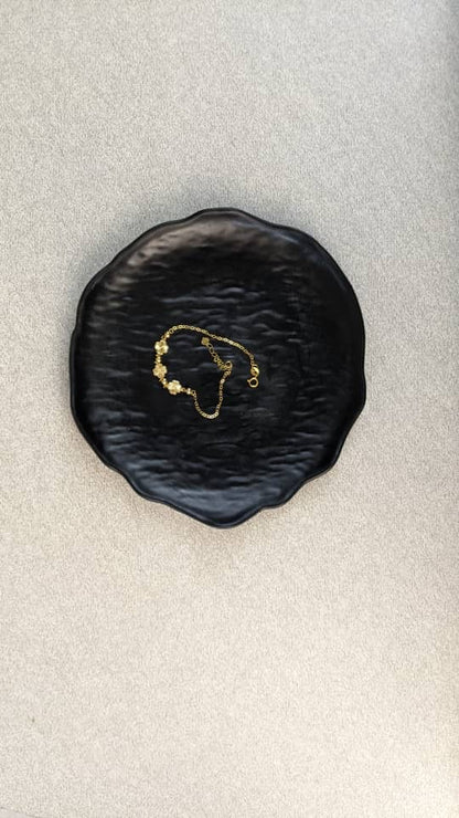 18K Solid Gold Flower Bead Chain Bracelet