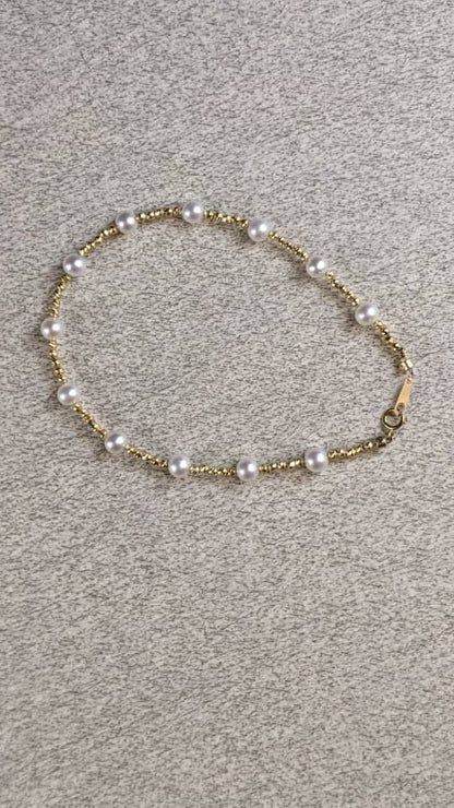 18K Solid Gold Freshwater Pearl Bracelet – 4-5 mm