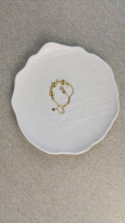 18K Solid Gold Flower Bead Chain Bracelet