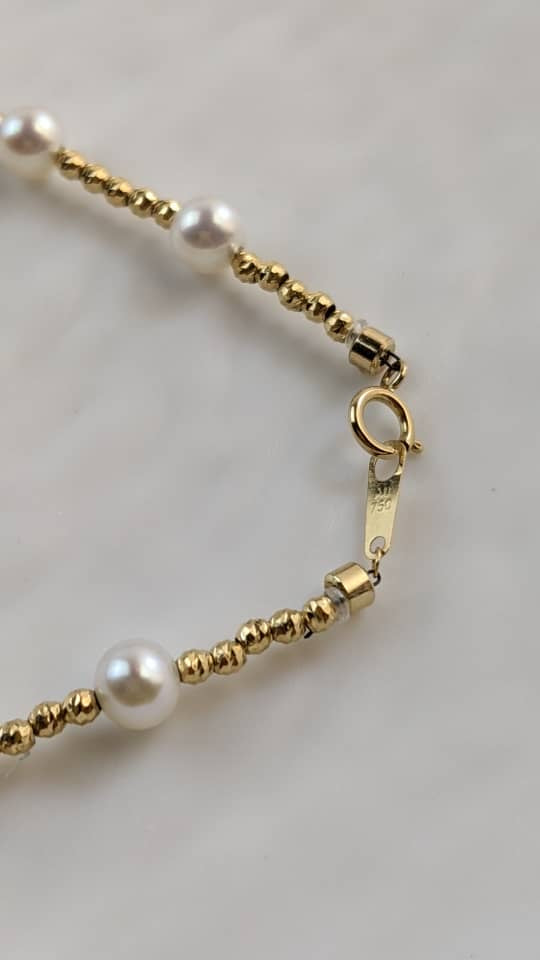 18K Solid Gold Freshwater Pearl Bracelet – 4-5 mm