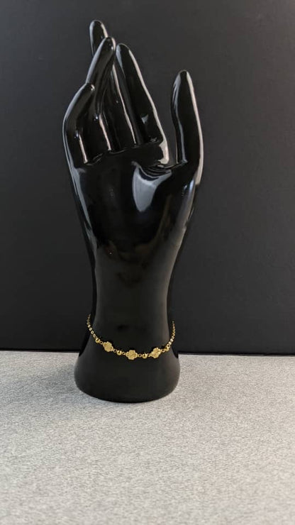 18K Solid Gold Flower Bead Chain Bracelet