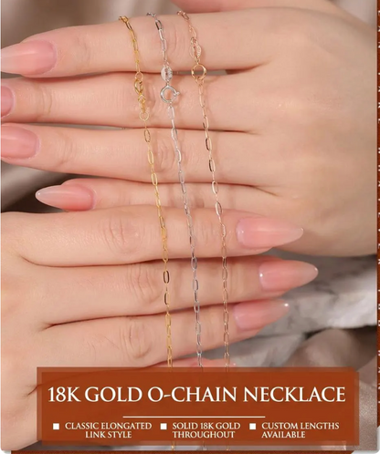 18K Solid Gold O-Link Chain Necklace | Yellow Rose White Gold | Minimalist Paperclip Jewelry