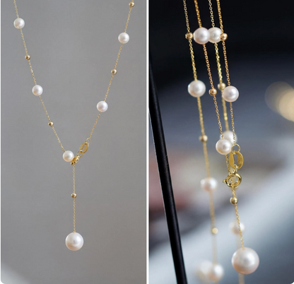 18K Solid Gold Pearl Drop Pendant Necklace, Real Au750 Natural Freshwater