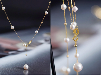 18K Solid Gold Pearl Drop Pendant Necklace, Real Au750 Natural Freshwater