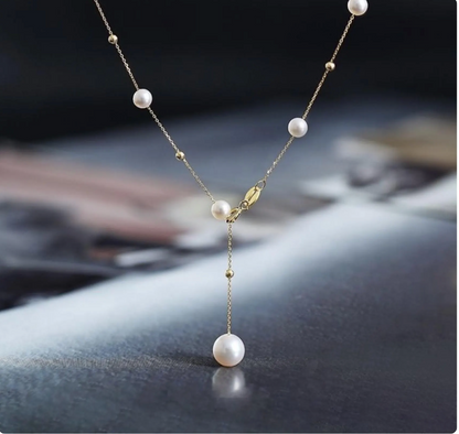 18K Solid Gold Pearl Drop Pendant Necklace, Real Au750 Natural Freshwater