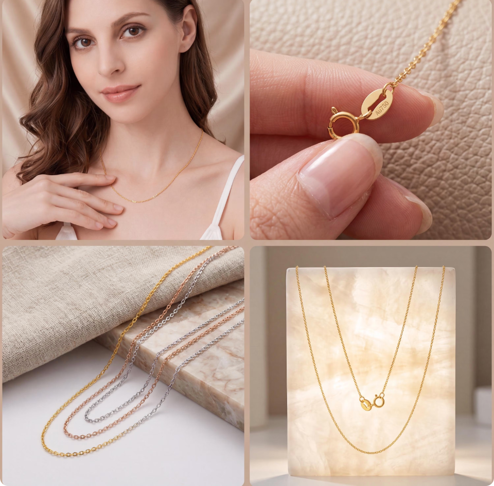Solid 18K Gold Chain Necklace | Minimalist Dainty Choker | Fine Jewelry (0.5g-3g)