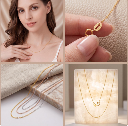 Solid 18K Gold Chain Necklace | Minimalist Dainty Choker | Fine Jewelry (0.5g-3g)