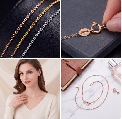 Solid 18K Gold Chain Necklace | Minimalist Dainty Choker | Fine Jewelry (0.5g-3g)