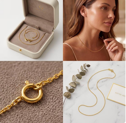 Solid 18K Gold Chain Necklace | Minimalist Dainty Choker | Fine Jewelry (0.5g-3g)