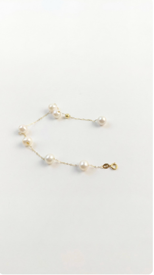 18K Solid Gold Freshwater Pearl Bracelet · Baby's Breath Style · Au750 · Adjustable 18–22cm