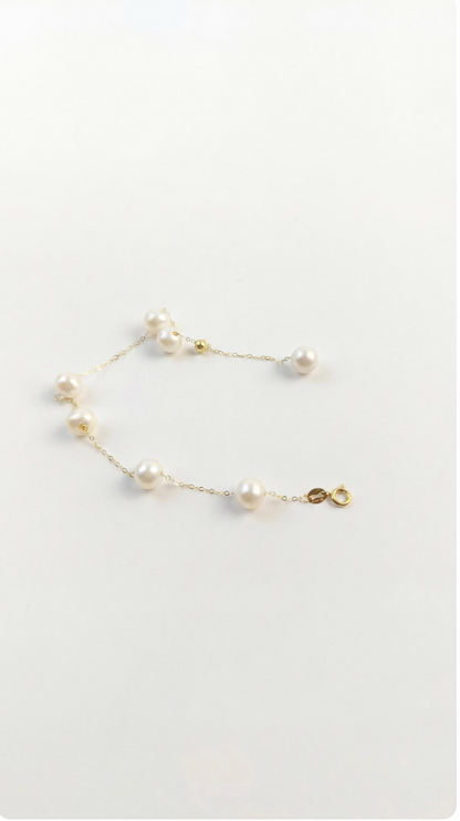 18K Solid Gold Freshwater Pearl Bracelet · Baby's Breath Style · Au750 · Adjustable 18–22cm