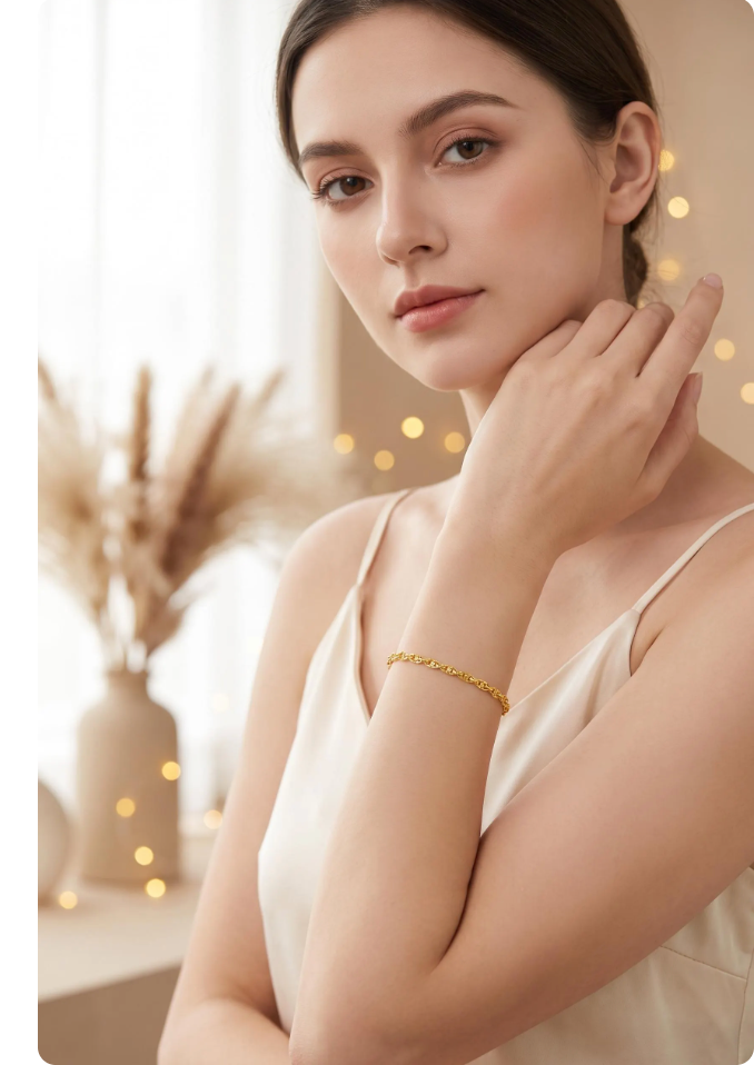 Solid 18K Gold Phoenix Tail Bracelet | Rose Gold Chain, Minimalist Fine Jewelry