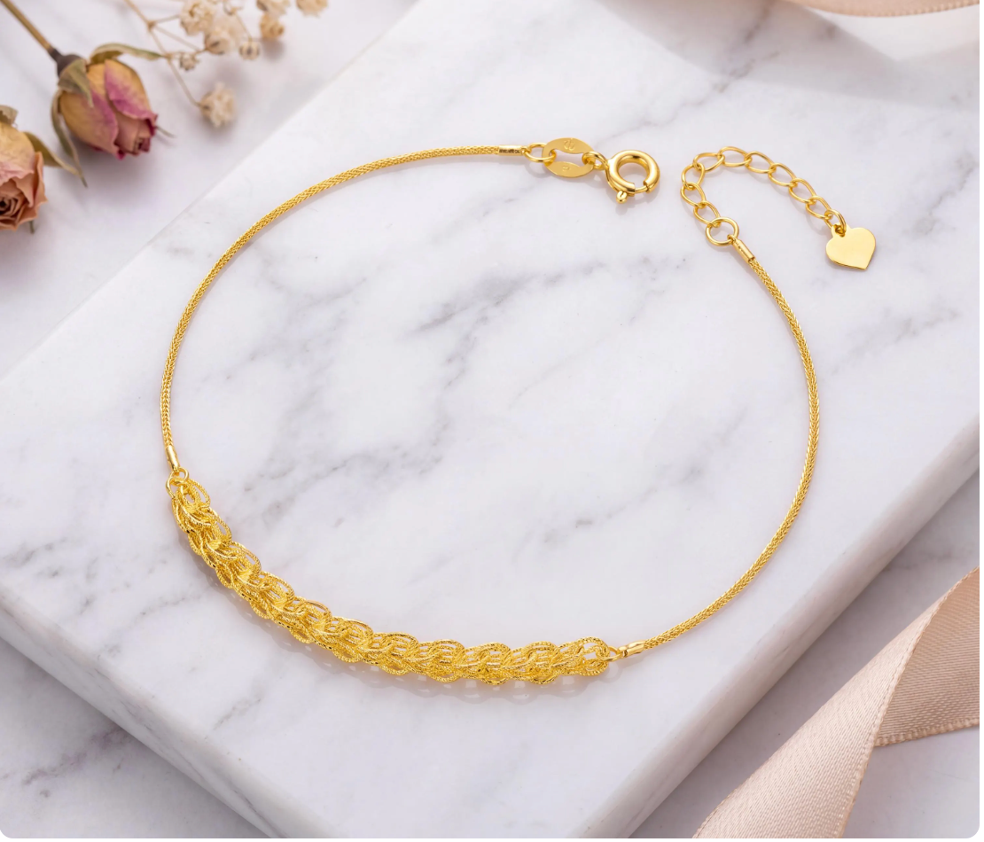 Solid 18K Gold Phoenix Tail Bracelet | Rose Gold Chain, Minimalist Fine Jewelry