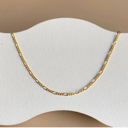 18K Solid Gold Figaro Necklace – Au750 Yellow Gold Hollow Chain