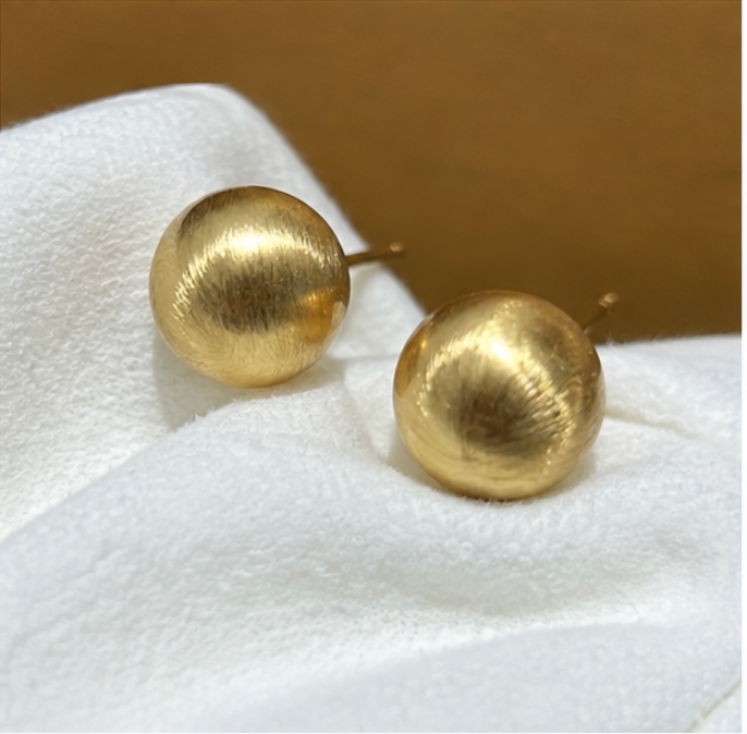18K Solid Gold Ball Stud Earrings, AU750 Brushed Gold Studs, Leopard Print Earrings, Round Minimalist Earrings, Gift for Her