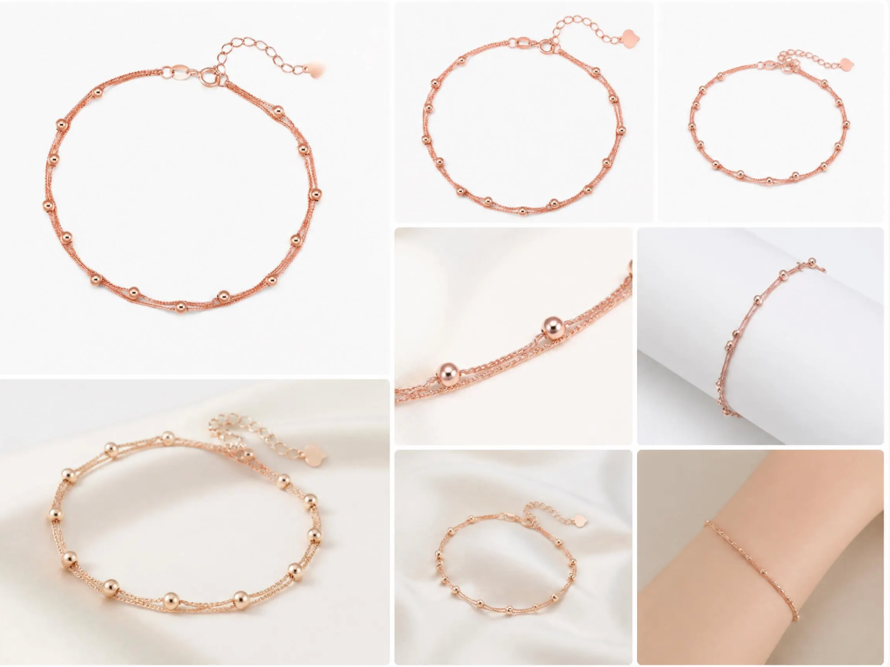 Double Layer Beaded Bracelet - 18K Solid Gold