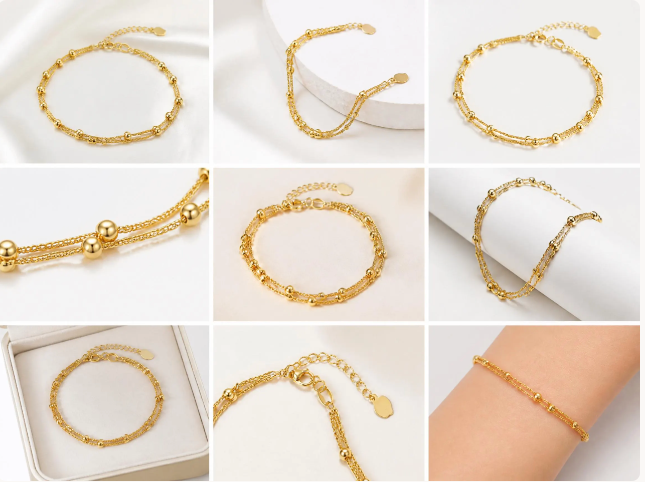 Double Layer Beaded Bracelet - 18K Solid Gold