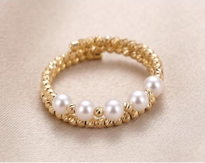 18K Solid Gold Freshwater Pearl Stretch Ring