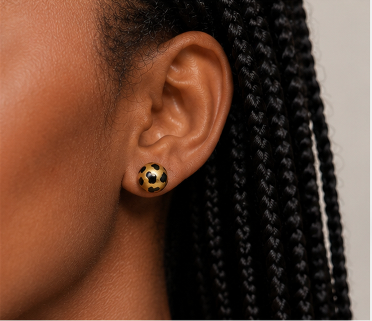18K Solid Gold Ball Stud Earrings, AU750 Brushed Gold Studs, Leopard Print Earrings, Round Minimalist Earrings, Gift for Her