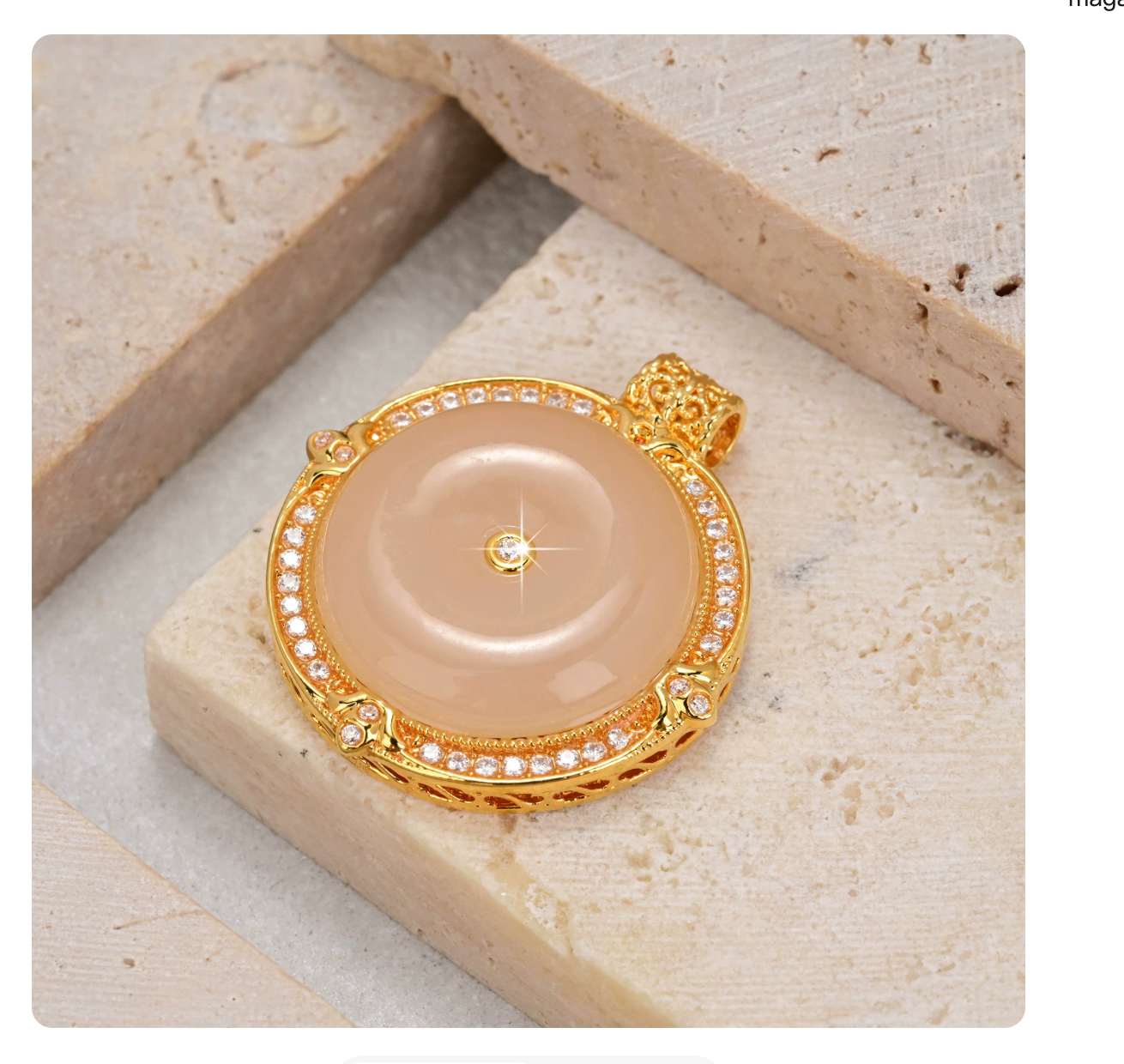 18K Solid Gold Hetian Jade Pendant, Pink Lotus Root, Clear Stones, Vintage Style