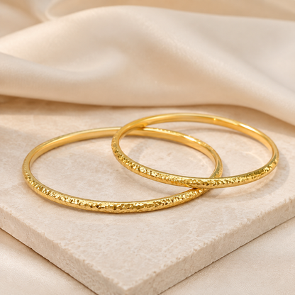 18K Solid Gold Bangle Bracelet, Textured Yellow Gold Bracelet, Hammered Gold Bangle, Minimalist Fine Jewelry, Gift for Her