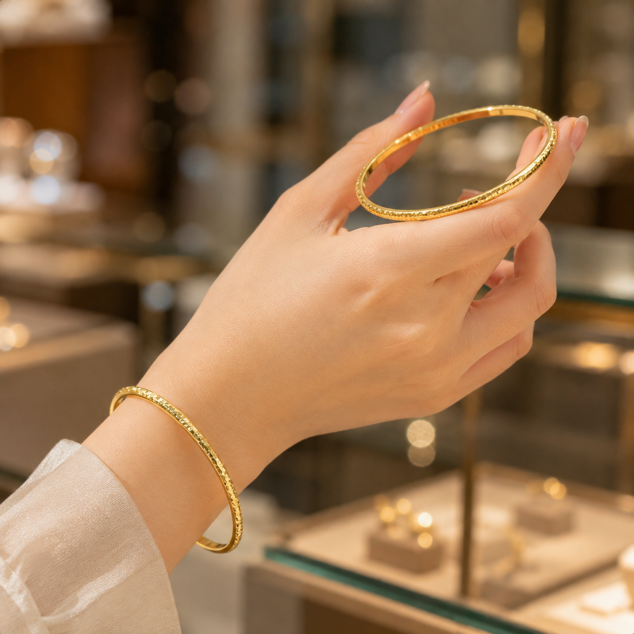 18K Solid Gold Bangle Bracelet, Textured Yellow Gold Bracelet, Hammered Gold Bangle, Minimalist Fine Jewelry, Gift for Her