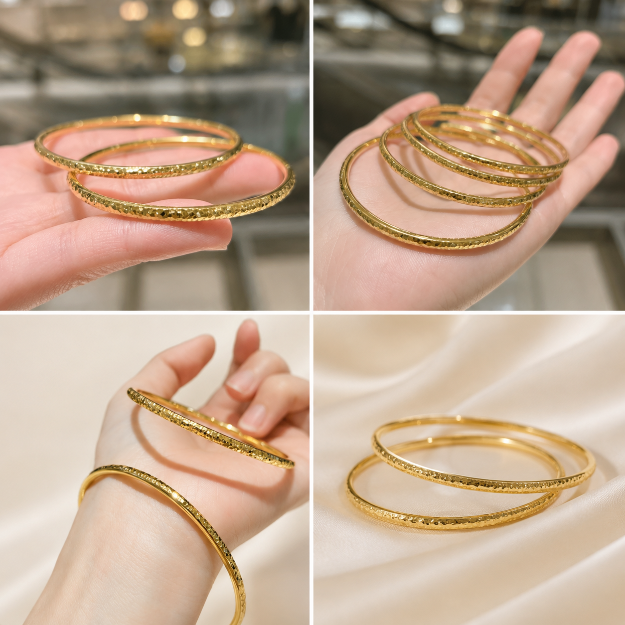 18K Solid Gold Bangle Bracelet, Textured Yellow Gold Bracelet, Hammered Gold Bangle, Minimalist Fine Jewelry, Gift for Her