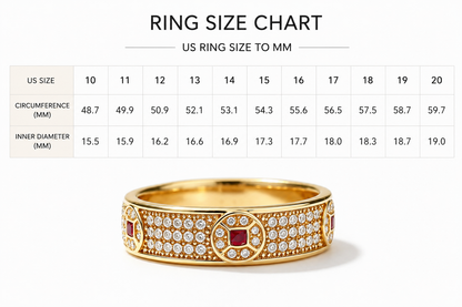 18K Solid Gold Geometric Pavé Ring, Yellow Gold Red Gemstone Band, Moissanite Unisex Jewelry