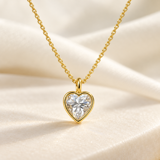 18K Solid Gold Moissanite Heart Pendant Necklace