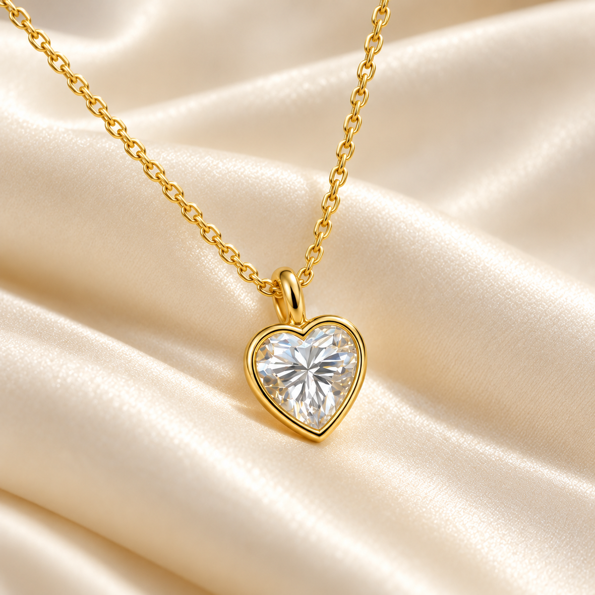 18K Solid Gold Moissanite Heart Pendant Necklace