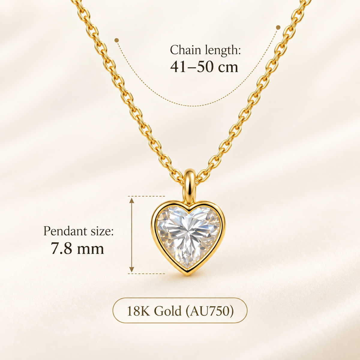 18K Solid Gold Moissanite Heart Pendant Necklace
