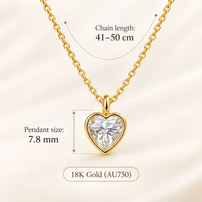 18K Solid Gold Moissanite Heart Pendant Necklace
