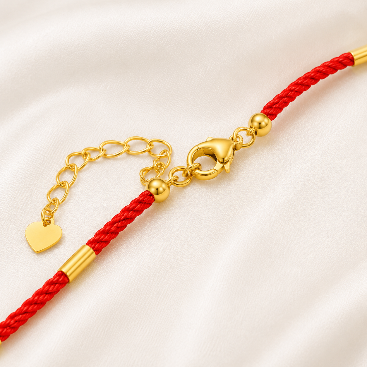 18K Solid Gold Red Cord Bracelet, AU750 Yellow Gold Lucky Clasp, Minimalist Adjustable Jewelry
