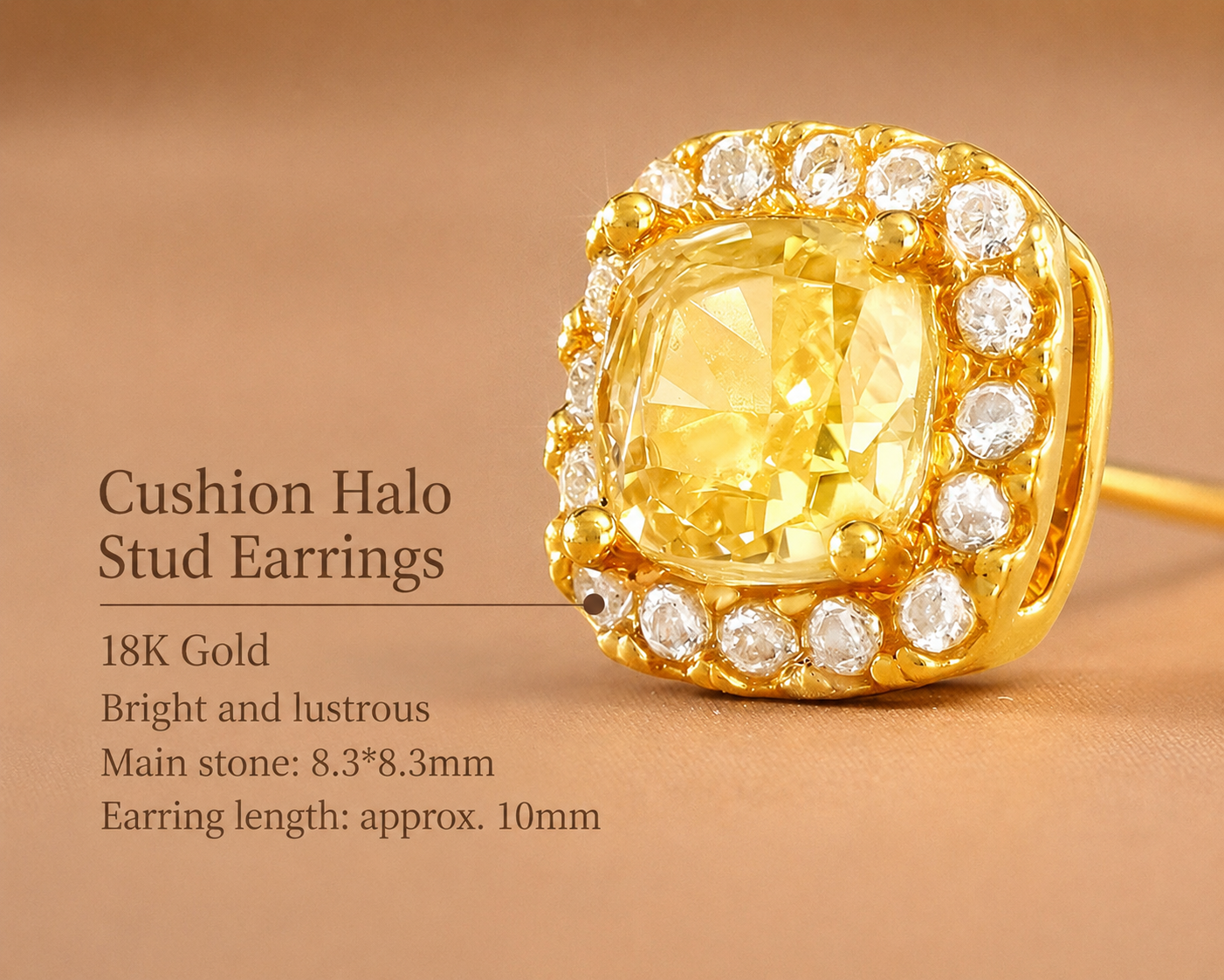 18K Solid Gold Cushion Halo Stud Earrings – AU750