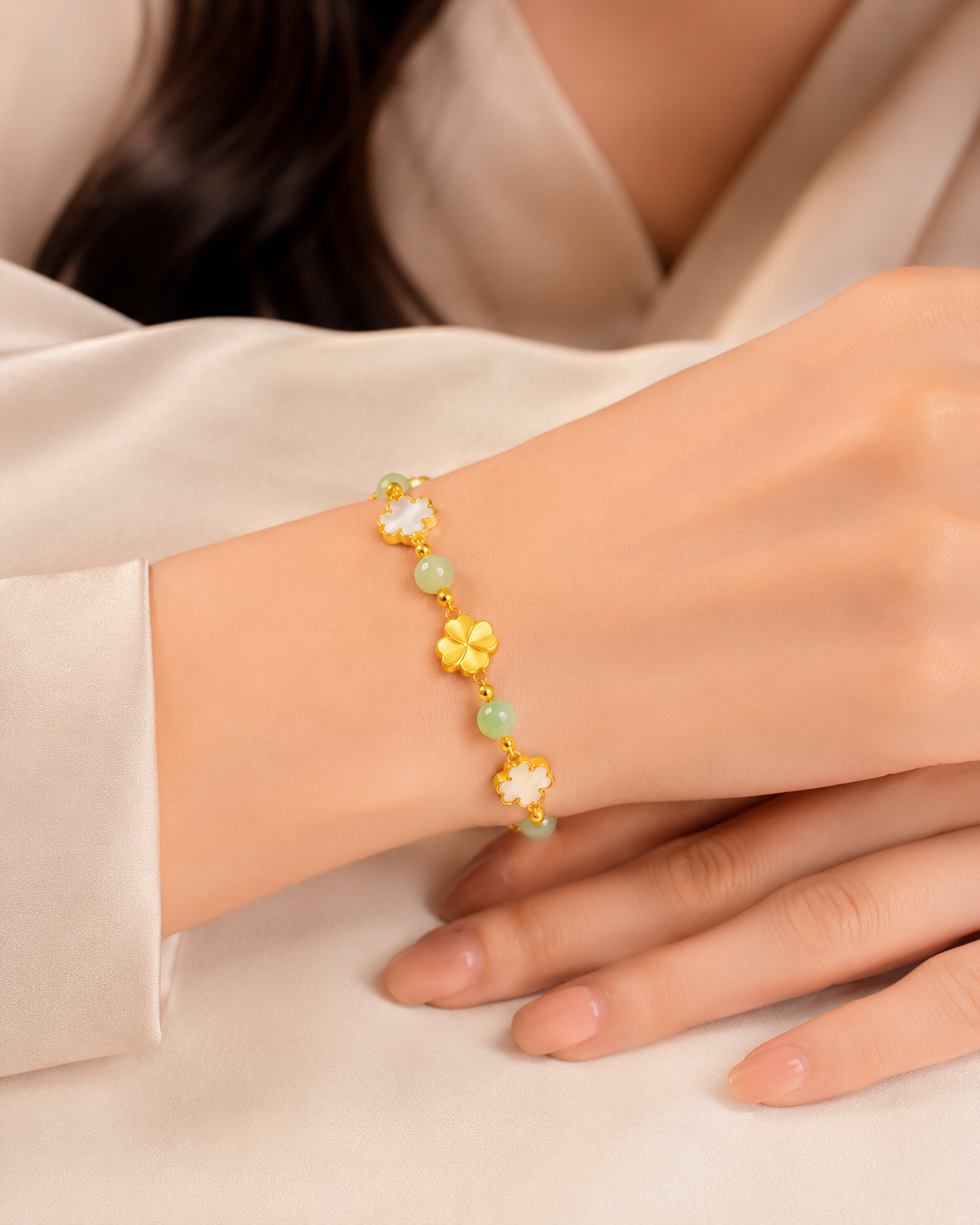 18K Solid Gold Four-Leaf Clover Bracelet – AU750