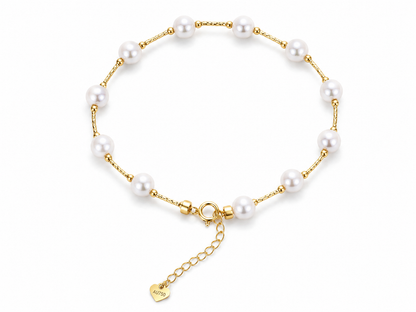 18K Gold Sea Water Pearl Bracelet, 5-6mm Round Pearls, Elegant Minimalist Style