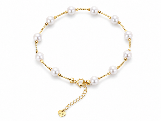 18K Gold Sea Water Pearl Bracelet, 5-6mm Round Pearls, Elegant Minimalist Style