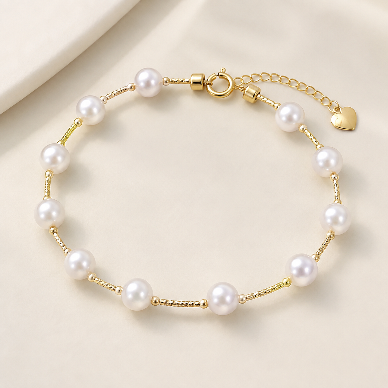 18K Gold Sea Water Pearl Bracelet, 5-6mm Round Pearls, Elegant Minimalist Style