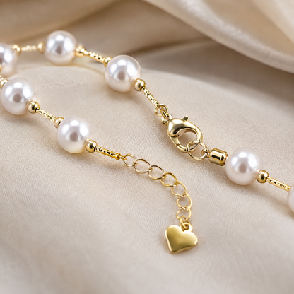 18K Gold Sea Water Pearl Bracelet, 5-6mm Round Pearls, Elegant Minimalist Style