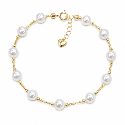 18K Gold Sea Water Pearl Bracelet, 5-6mm Round Pearls, Elegant Minimalist Style