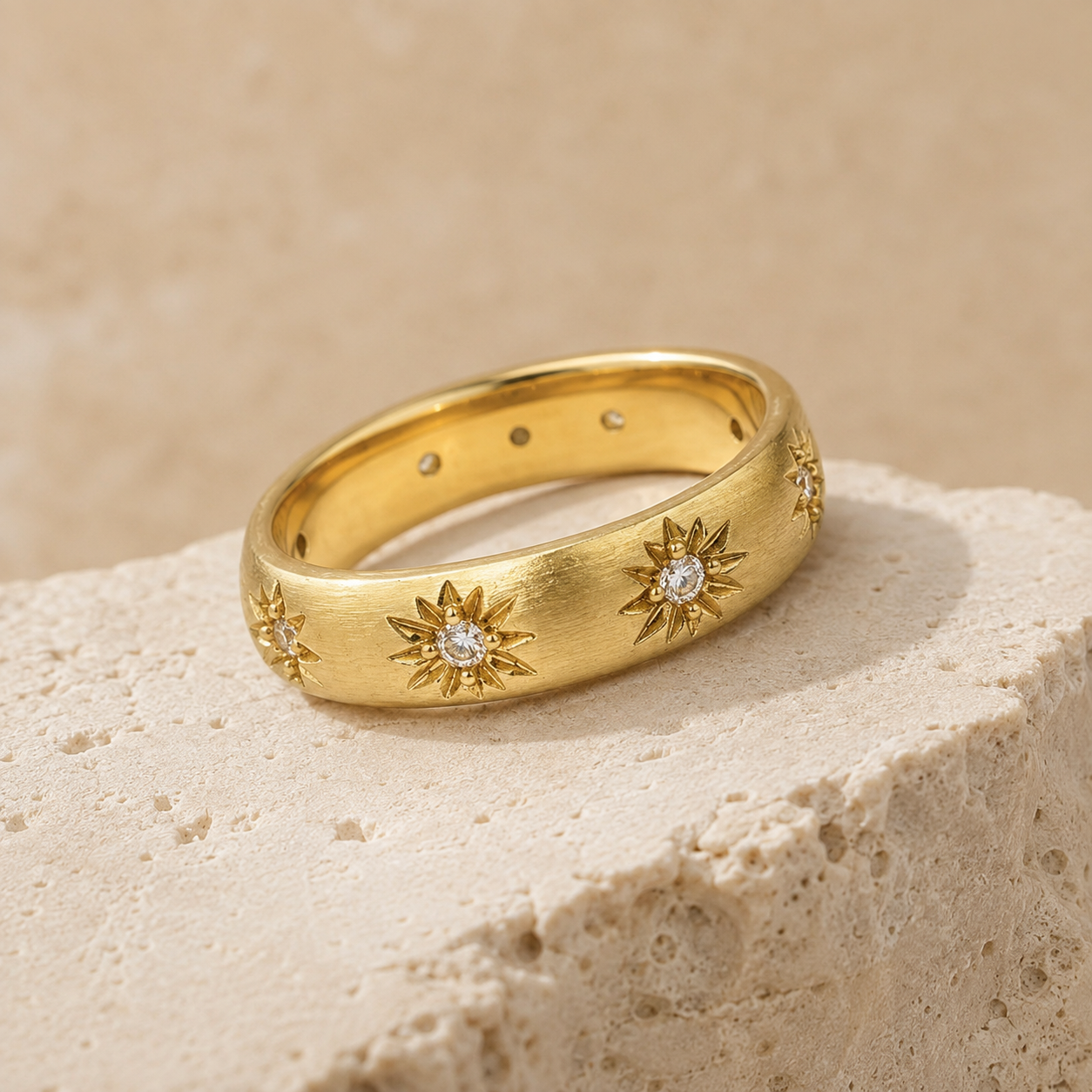 Gold Ring 18K Solid | Filigree Star Moissanite Band | Fine Jewelry Au750