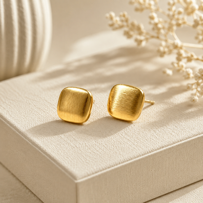 18K Solid Gold Brushed Square Stud Earrings – AU750