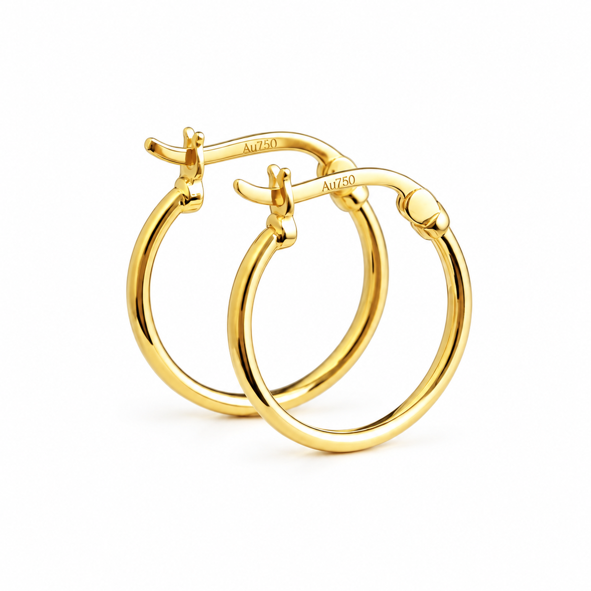 18K Solid Gold Polished Hoop Earrings – 15 mm