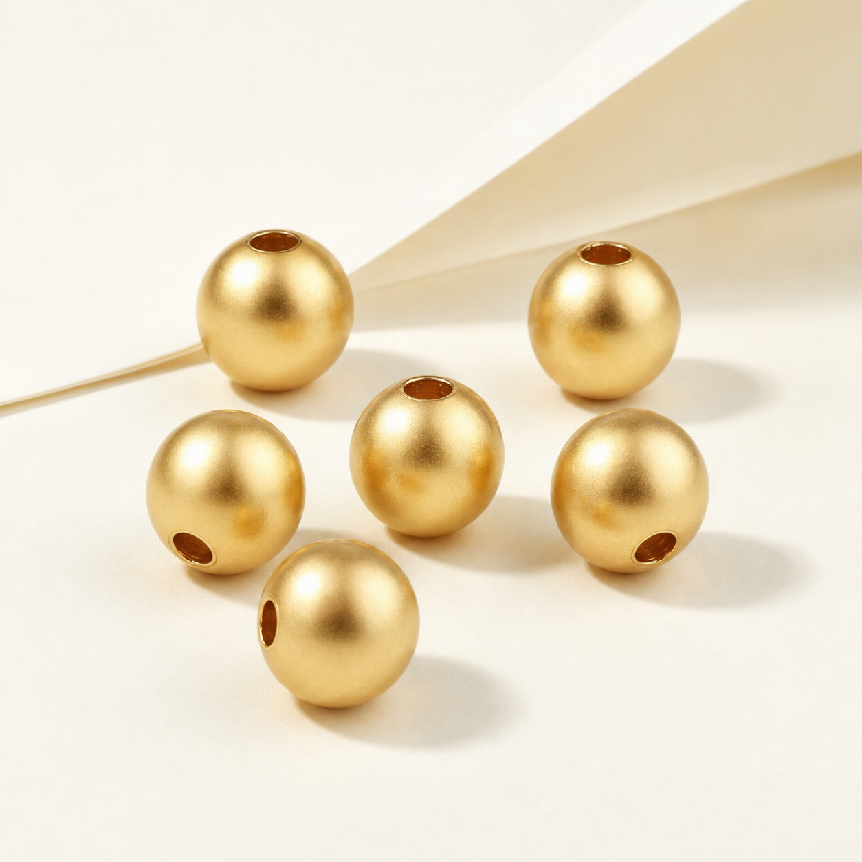Gold Beads 18K Solid Au750 | Round Pearlescent DIY Jewelry Supplies