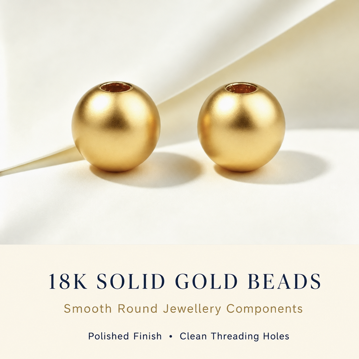 Gold Beads 18K Solid Au750 | Round Pearlescent DIY Jewelry Supplies