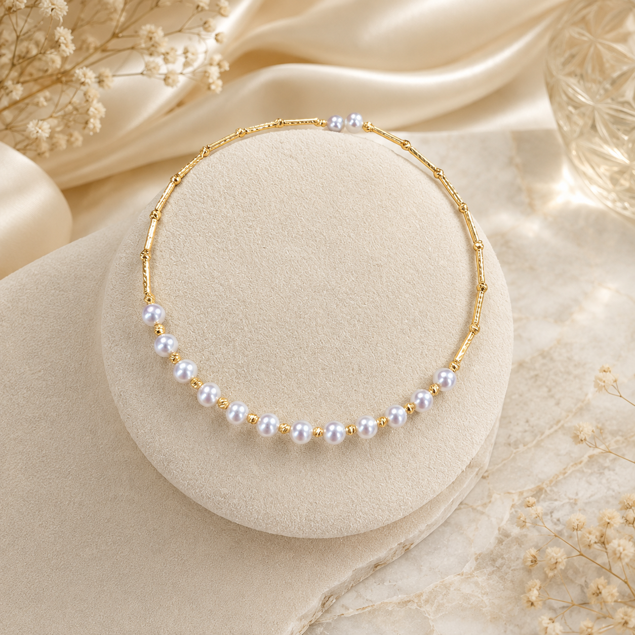 18K Solid Gold Akoya Pearl Bracelet – 3.5–4.5mm Pearls