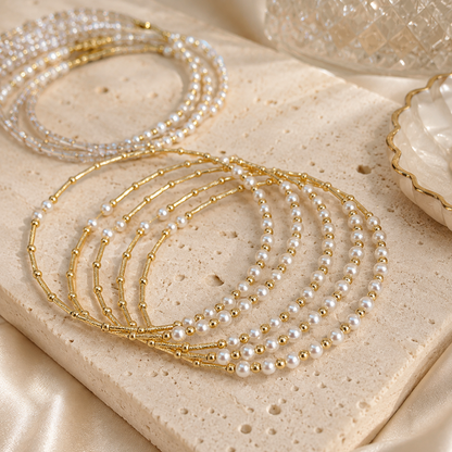 18K Solid Gold Akoya Pearl Bracelet – 3.5–4.5mm Pearls